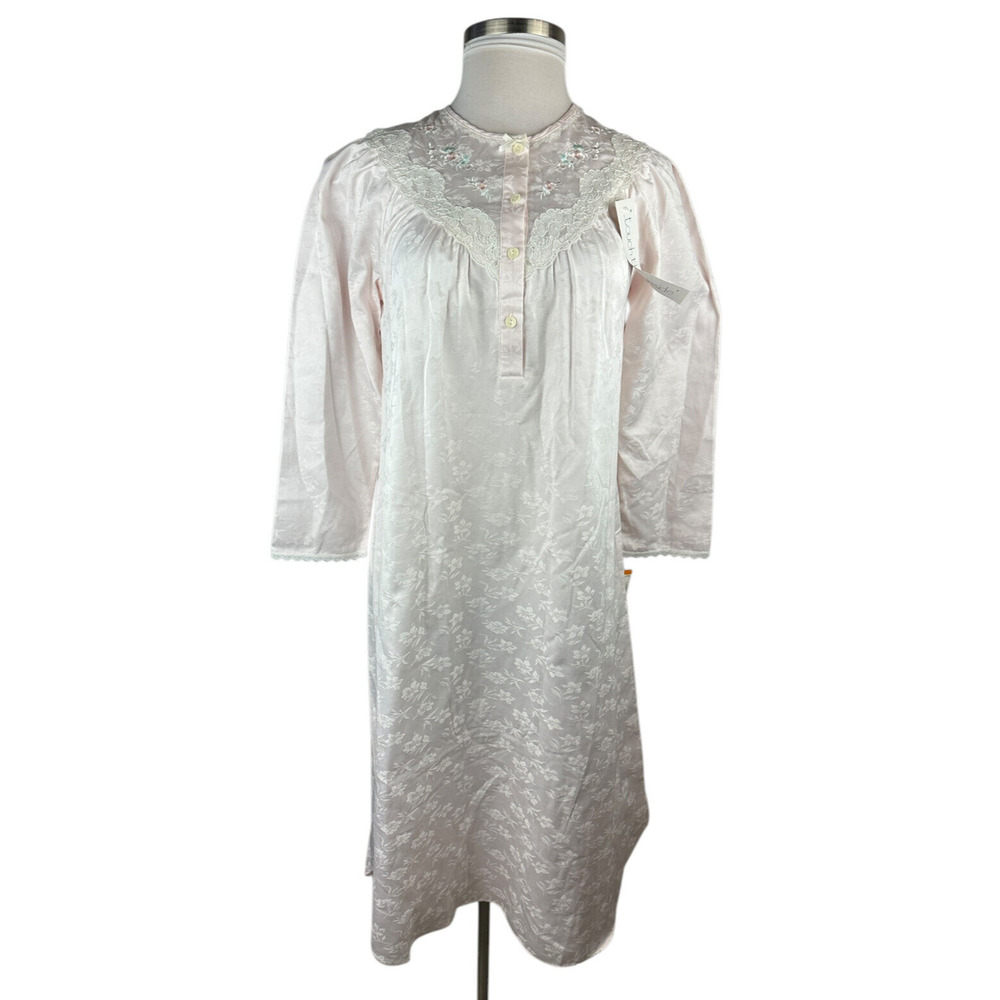 NWT Miss Elaine Floral Nightgown Country Cottage Lace Long Maxi Pink Size Small - Picture 14 of 16